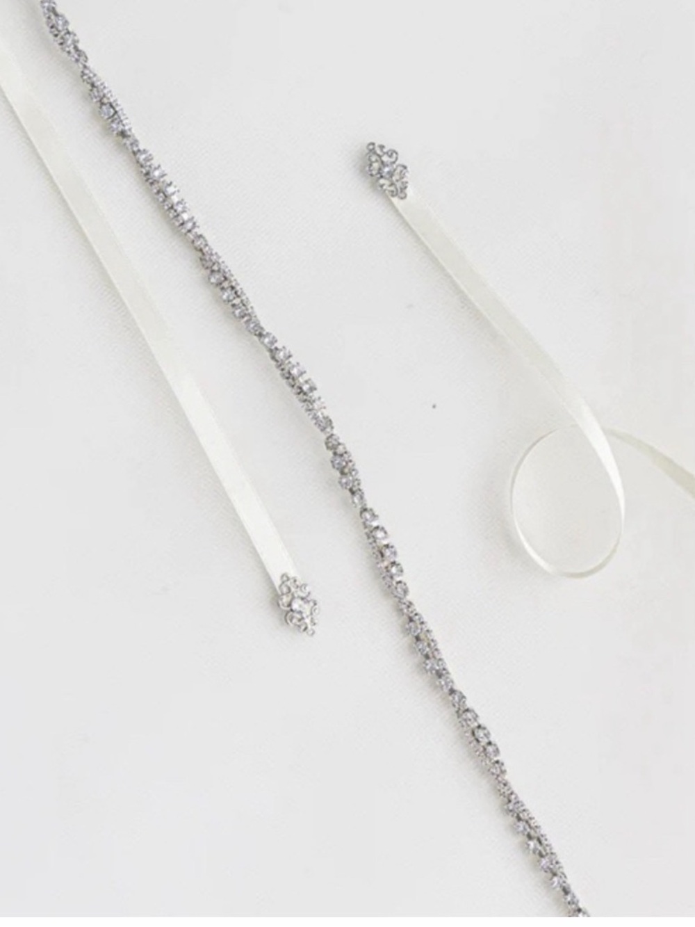 Sara Gabriel Silver Crystal Ribbon Tie Belt - Perfect for Bride!